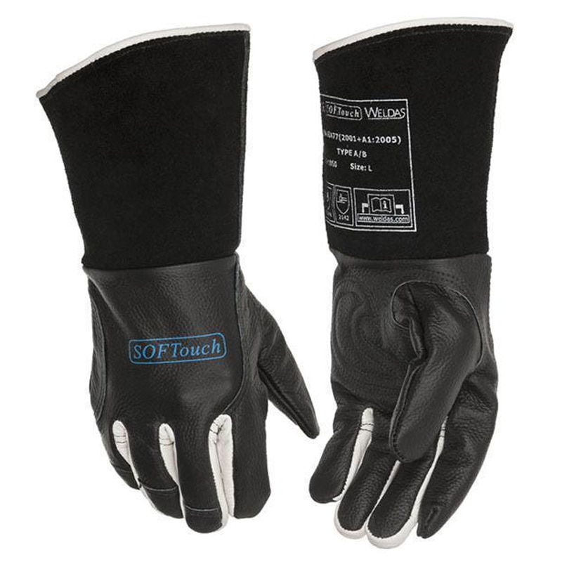 Leather Welding Work Suitable For Glove Safety Black Softouch Anti Heat Argon Arc Welder Grain Cowhide TIG MIG MMA Fire Sparks Spatter Proof