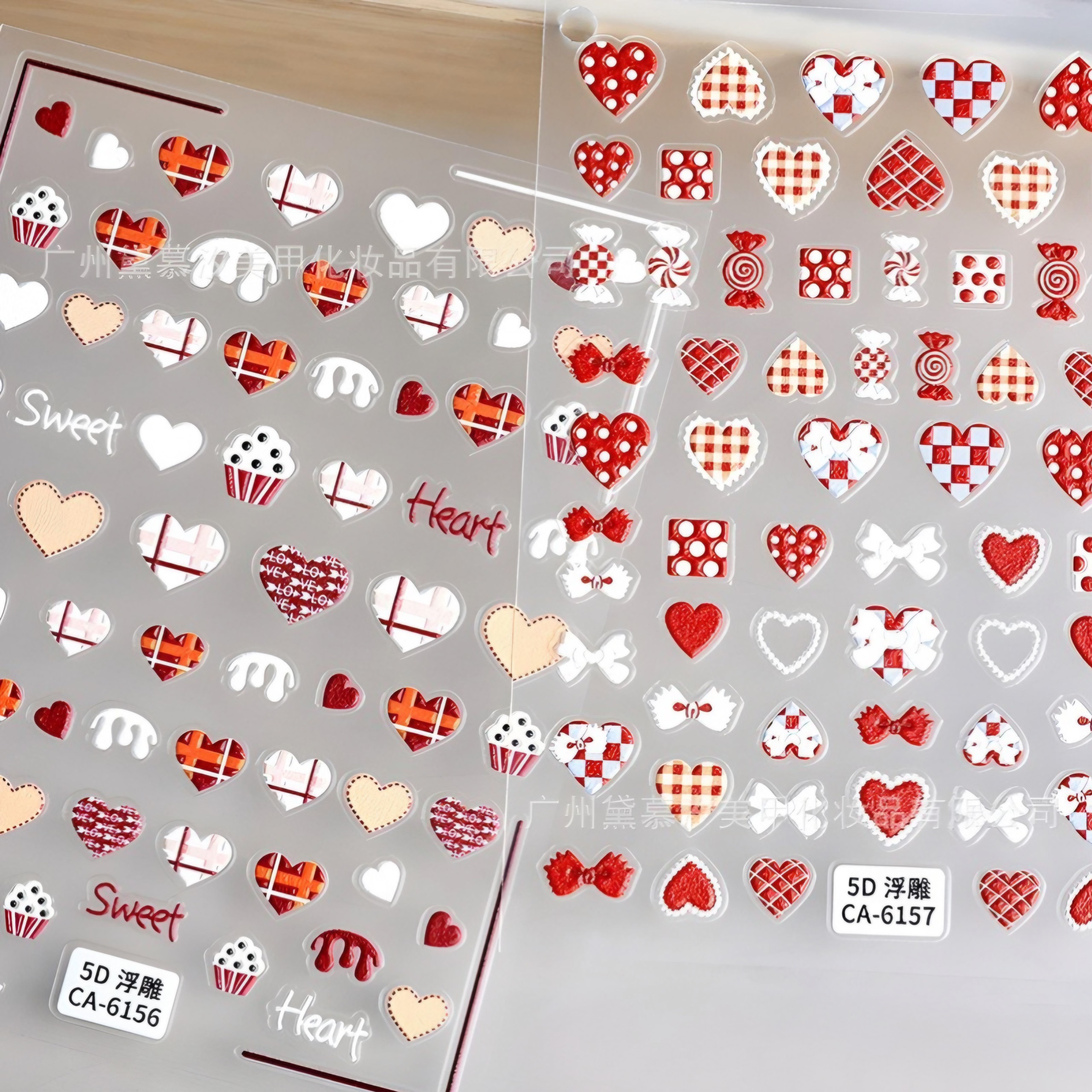 Sticker Nail 5D Lụa Nổi | Tim Đỏ & Bánh Kẹo | Hình Dán Móng Tay CA
