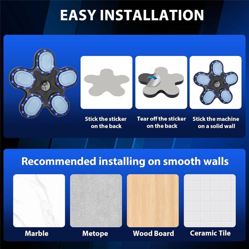 Smart Music Boxing Machine for Adults and Training with LED Wall Mounted Display Interactive Home Indoor Workout Equ.