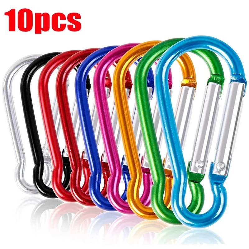 10pcs Carabiner Clip Key Chain with Lock D Shape Aluminum Carabiner