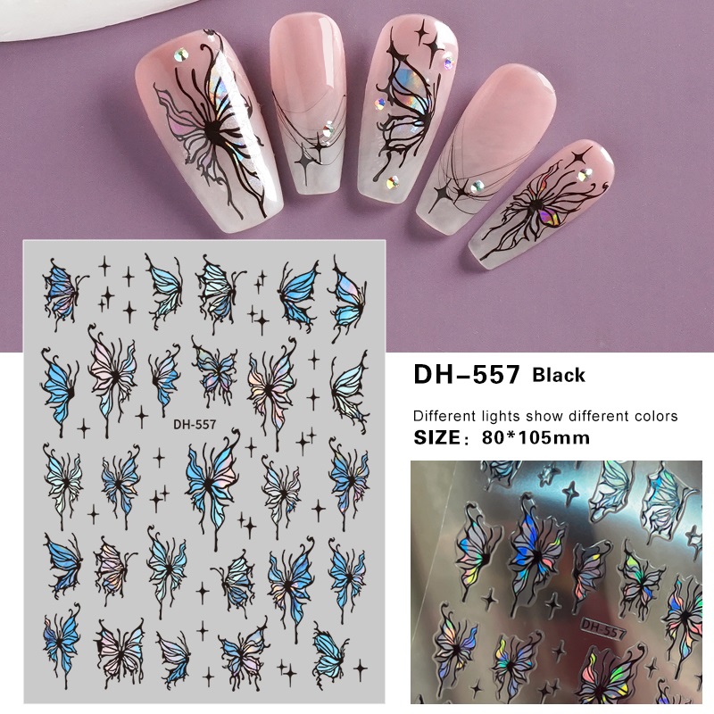 Sticker nail 3d | bướm trắng đen hologram mới 2023 | trang trí móng tay dh-557