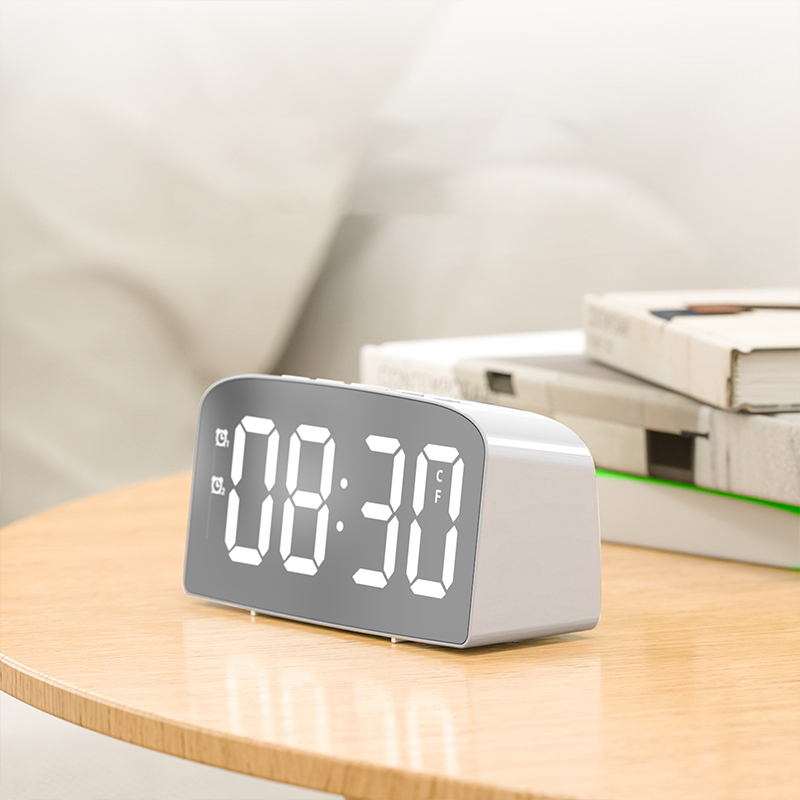 Nordic ins mirrored LED alarm clock voice activated creative clock student dormitory bedside clock battery plugged in