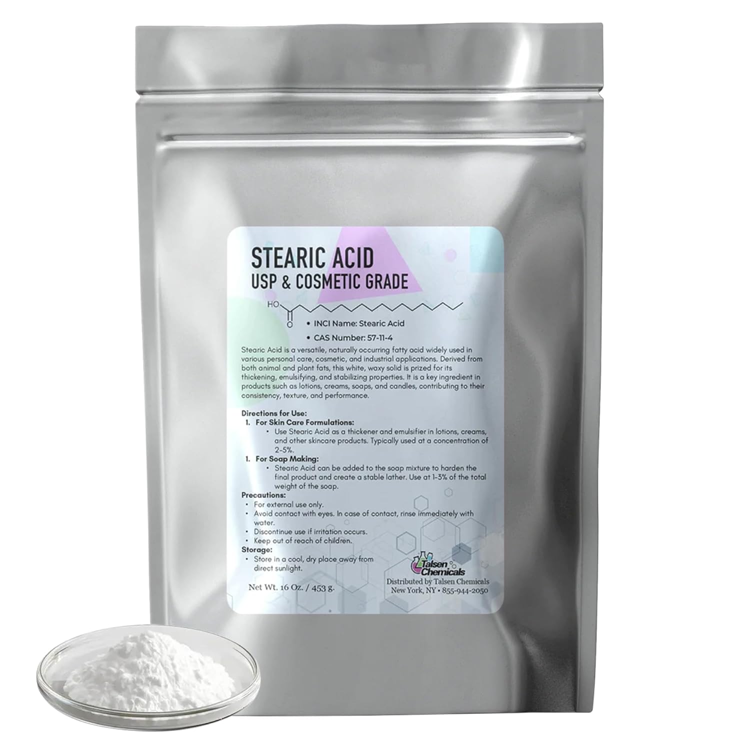 Stearic Acid Powder Cosmetic Grade - Organic Versatile Emulsifier and Thickener for Lotions Making, Creams, and Soaps, Perfect for DIY Skincare, Candle Making. 