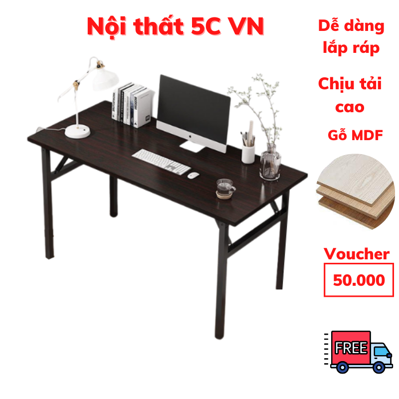 Bàn làm việc chân gấp gọn, bàn gaming có lỗ luồn dây điện, bàn gỗ nhiều kích thước