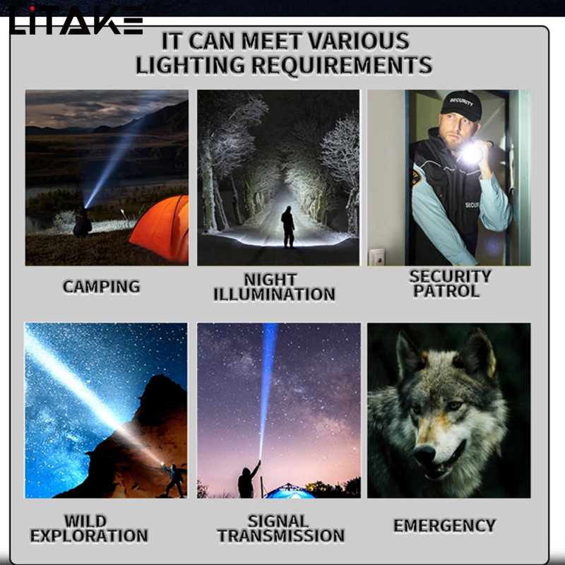 60W XHP360 Powerful Handheld Flashlights Digital Power Display IPX4 Waterproof Strong Light Long Range Outdoor Camping Flash Light Torch