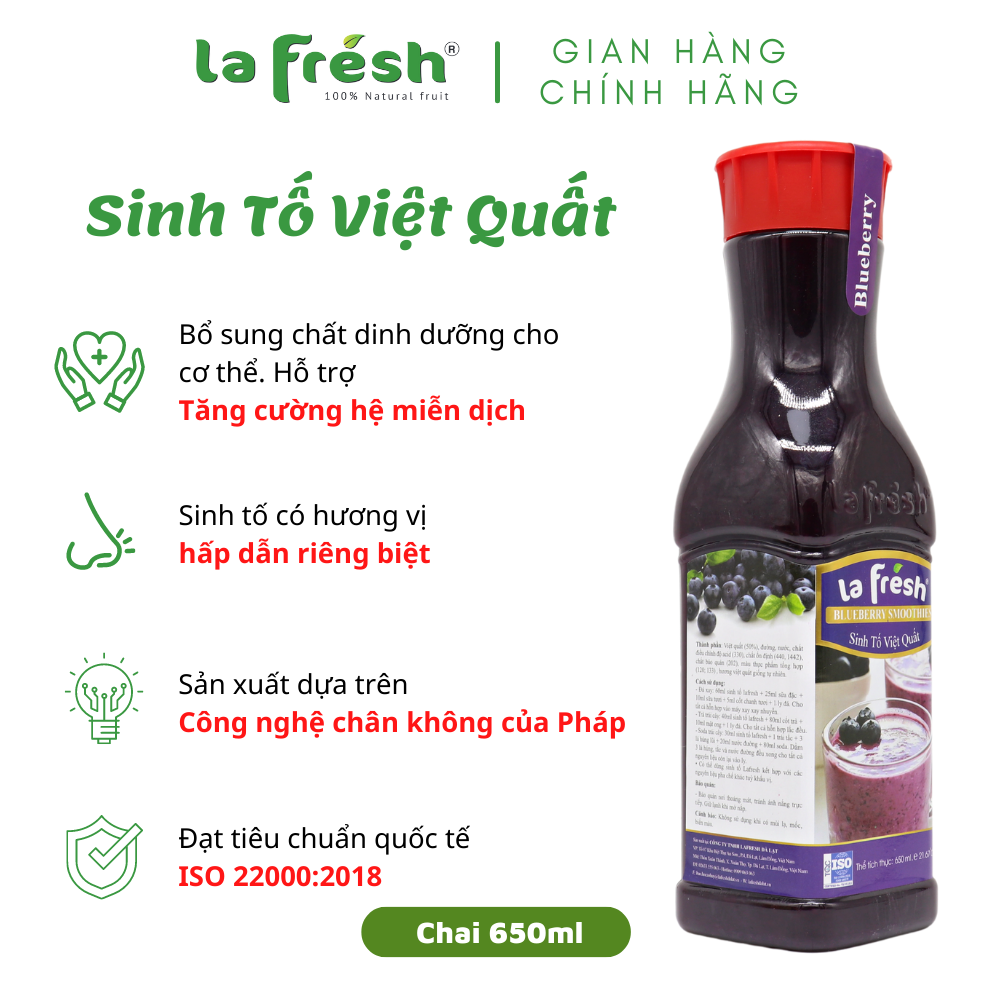 Sinh Tố Việt Quất Lafresh Đà Lạt Chai 650ml