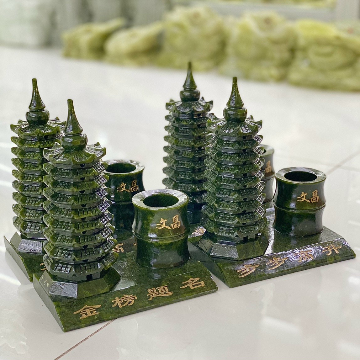 Tháp văn xương, tháp ống bút văn xương đá ngọc hoàng long - cao 15cm & 18cm