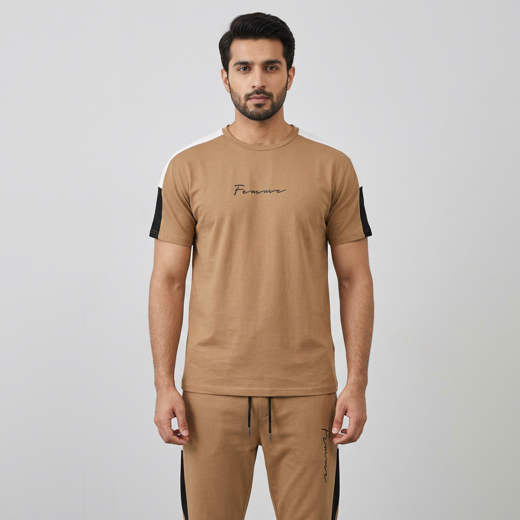 Summer Striped Tracksuit for Men Cotton Fabric Luxury Casual Style Trendy Design Brown