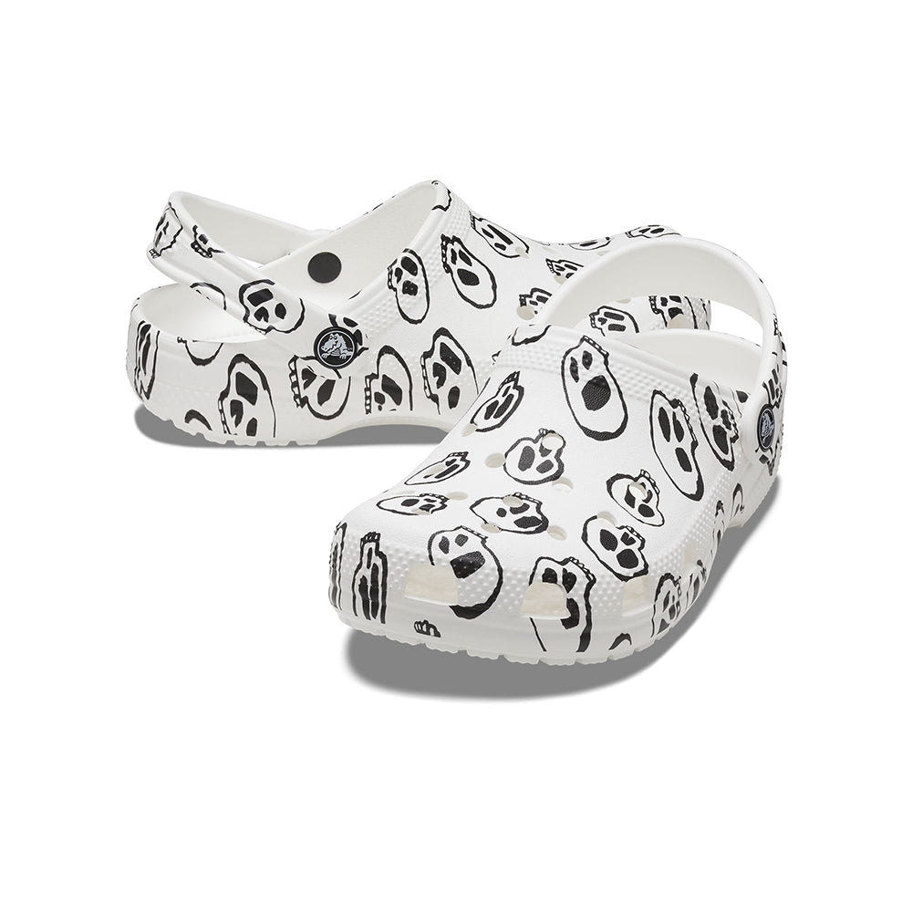Giày Clog Trẻ Em Crocs Classic Skull Print - White/Black