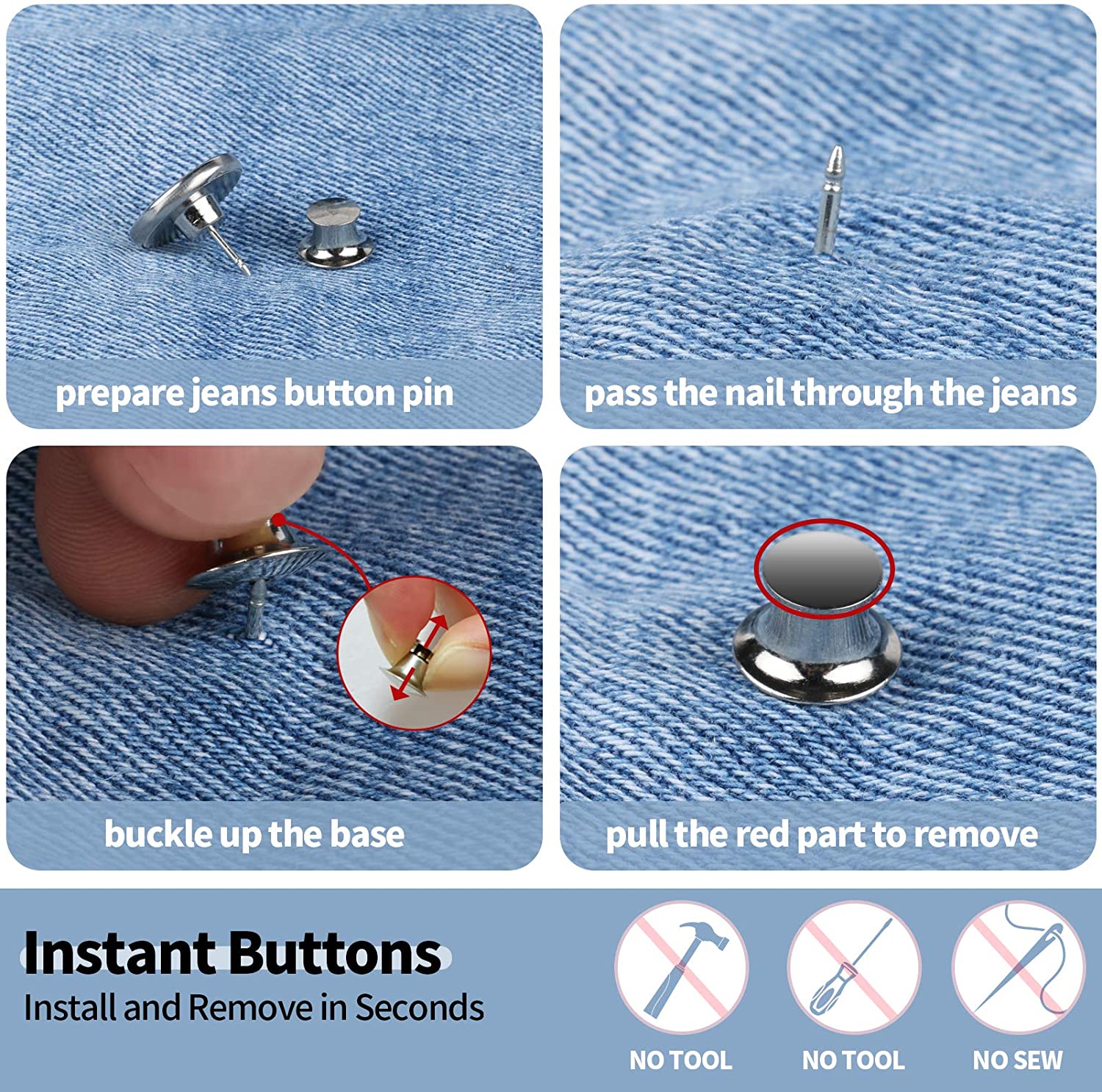 Jean Button Pins, Adjustable Button Pins for Jeans, No Sew Buttons, Perfect  Fit Instant Buttons, Jeans Replacement Button for Pants to Make Jeans Waist  Smaller(17mm)-2Pcs Random style