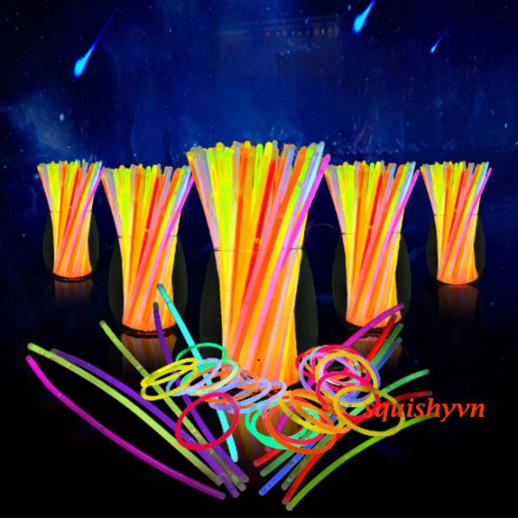 Hộp 100 cây que phát sáng dạ quang vòng tay phản quang nhiều màu lightstick