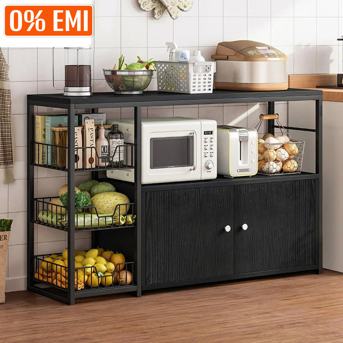 Kitchen Cabinet Shelf organizer with Microwave Oven and Utility Storage Shelf Rack