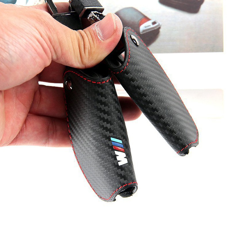 [Ous] Bao chìa khóa xe hơi bằng da cho BMW 525 325 320 E60 E70 E71 E82 E90 E92 e87 Z4 X1 X5 X6 Kiểu sợi Carbon mới 7 Series Kệ giữ đồ bọc chìa khóa Contro điều khiển từ xa
