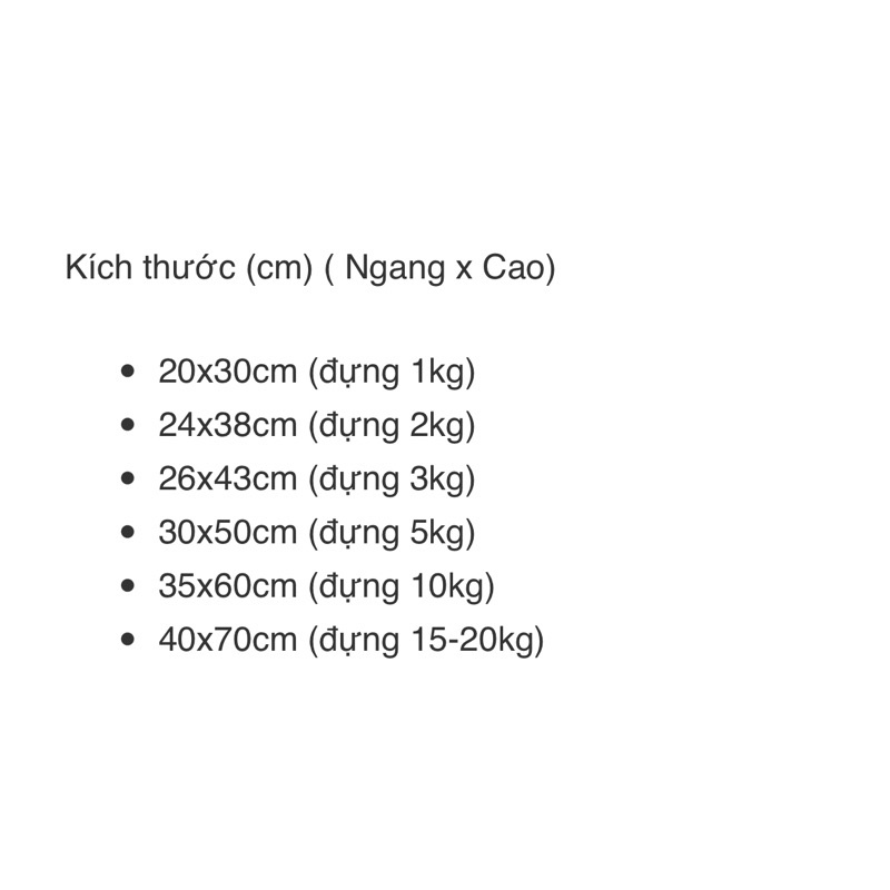 1kg Túi 2 quai đủ size