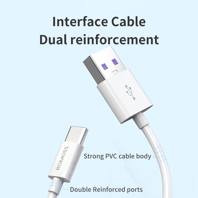ROMOSS CB304 1m Cable 6A Super Fast Charging Cord PVC Material Type-C Data Cables