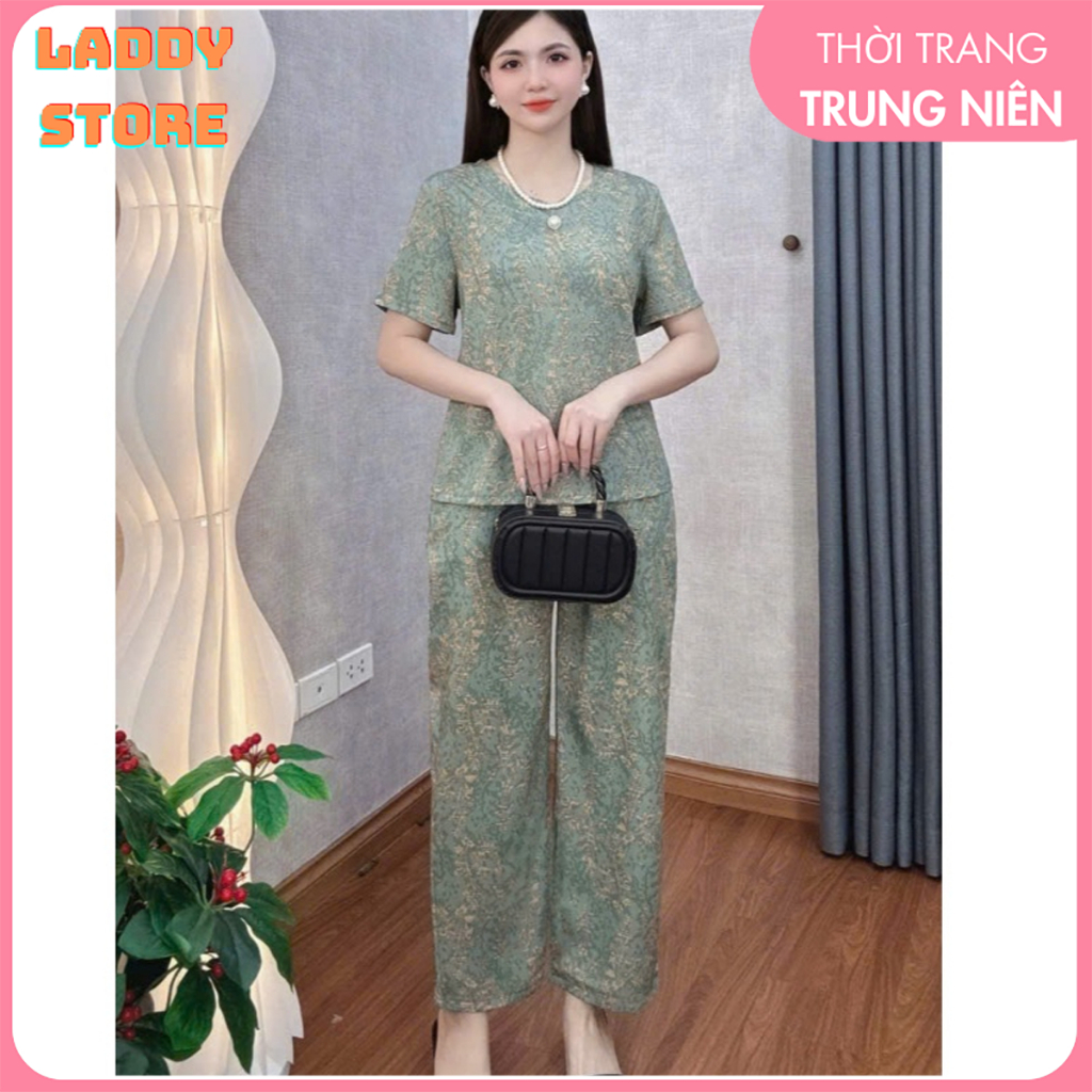 Bộ Đồ Trυng Niên Cho Bà Cho Mẹ Chất Lụa Mềm Mại Áo Cộc Tay Quần Dài Hoạ Tiết Đẹp