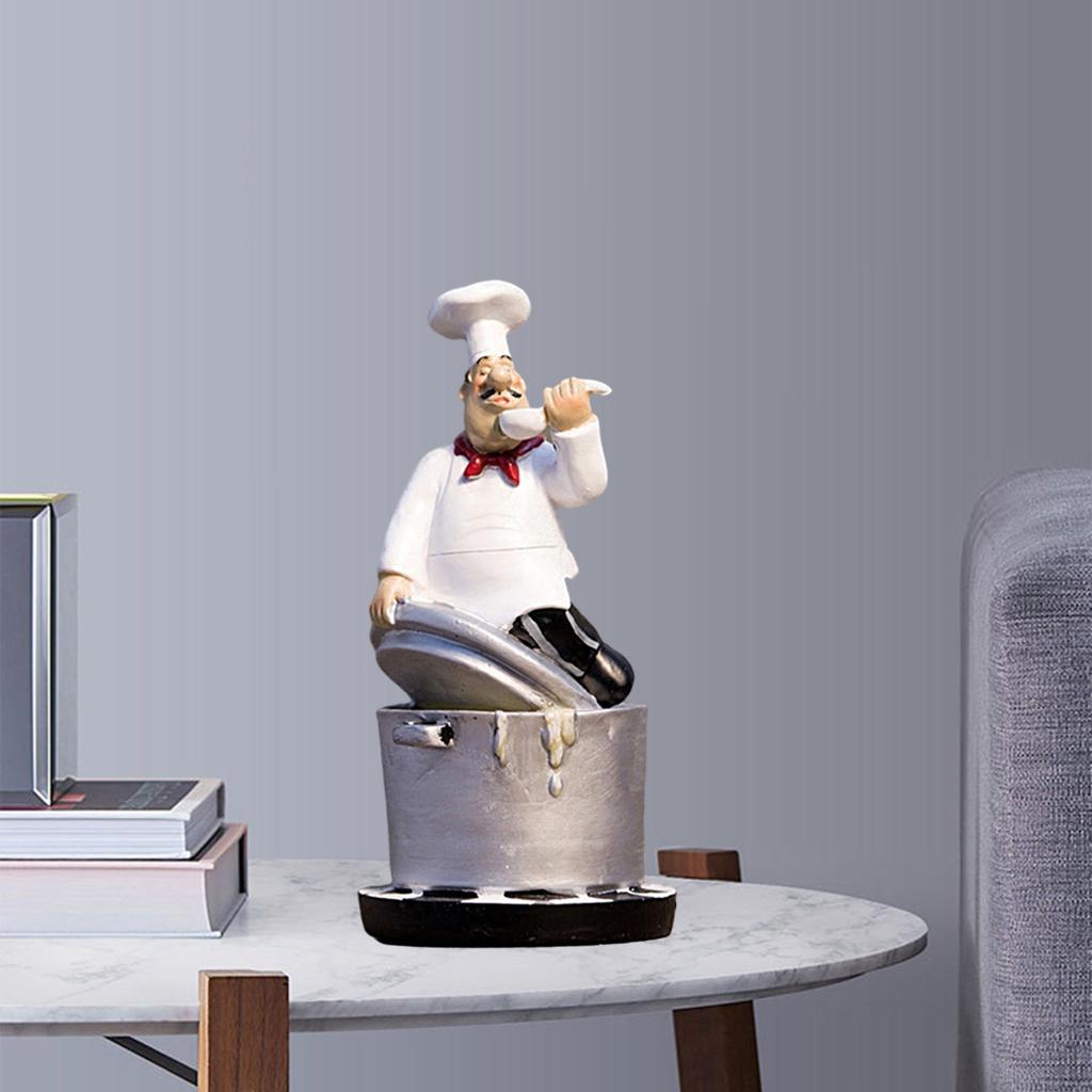 ZYLightt Creative Resin Chef Figurine Statue Model Cooking Kitchen Cafe Table Decor