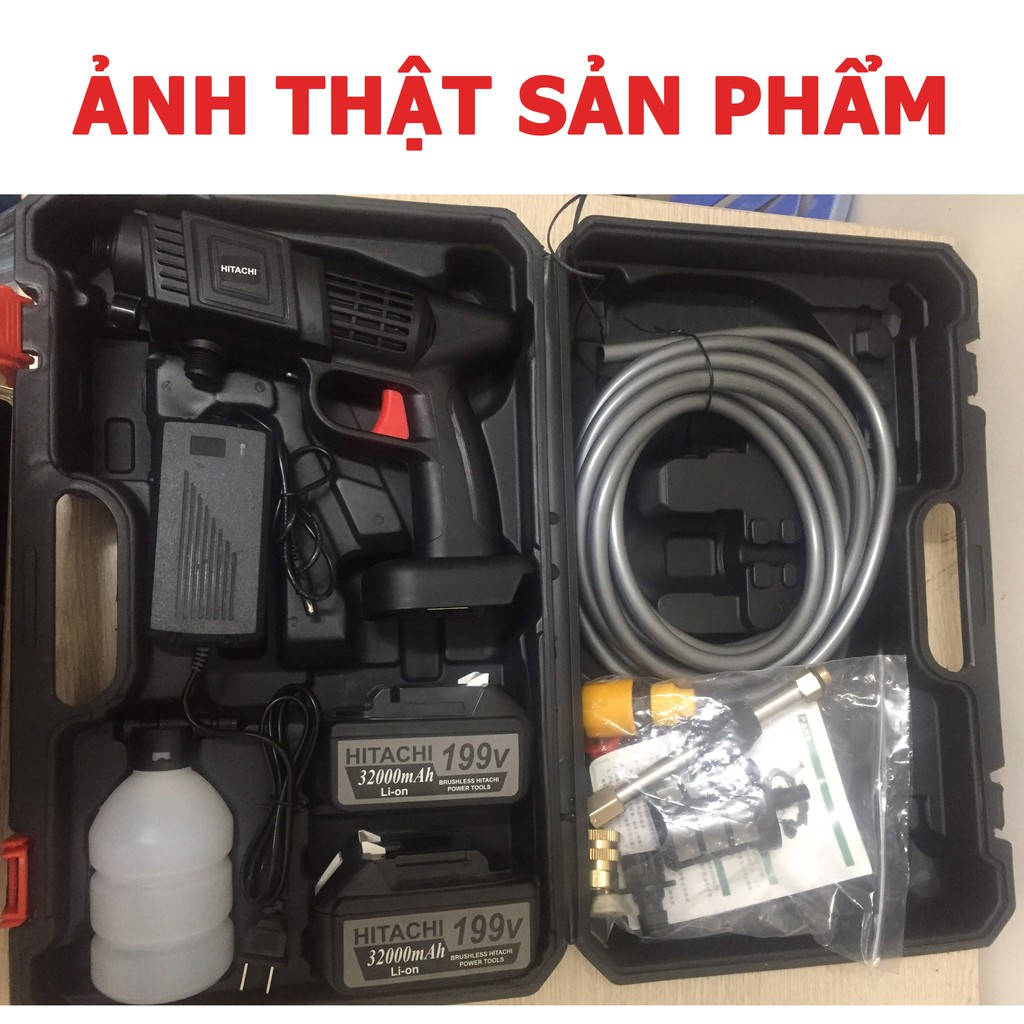 MÁY RỬA XE MINI HITACHI CẦM TAY PIN ÁP LỰC
