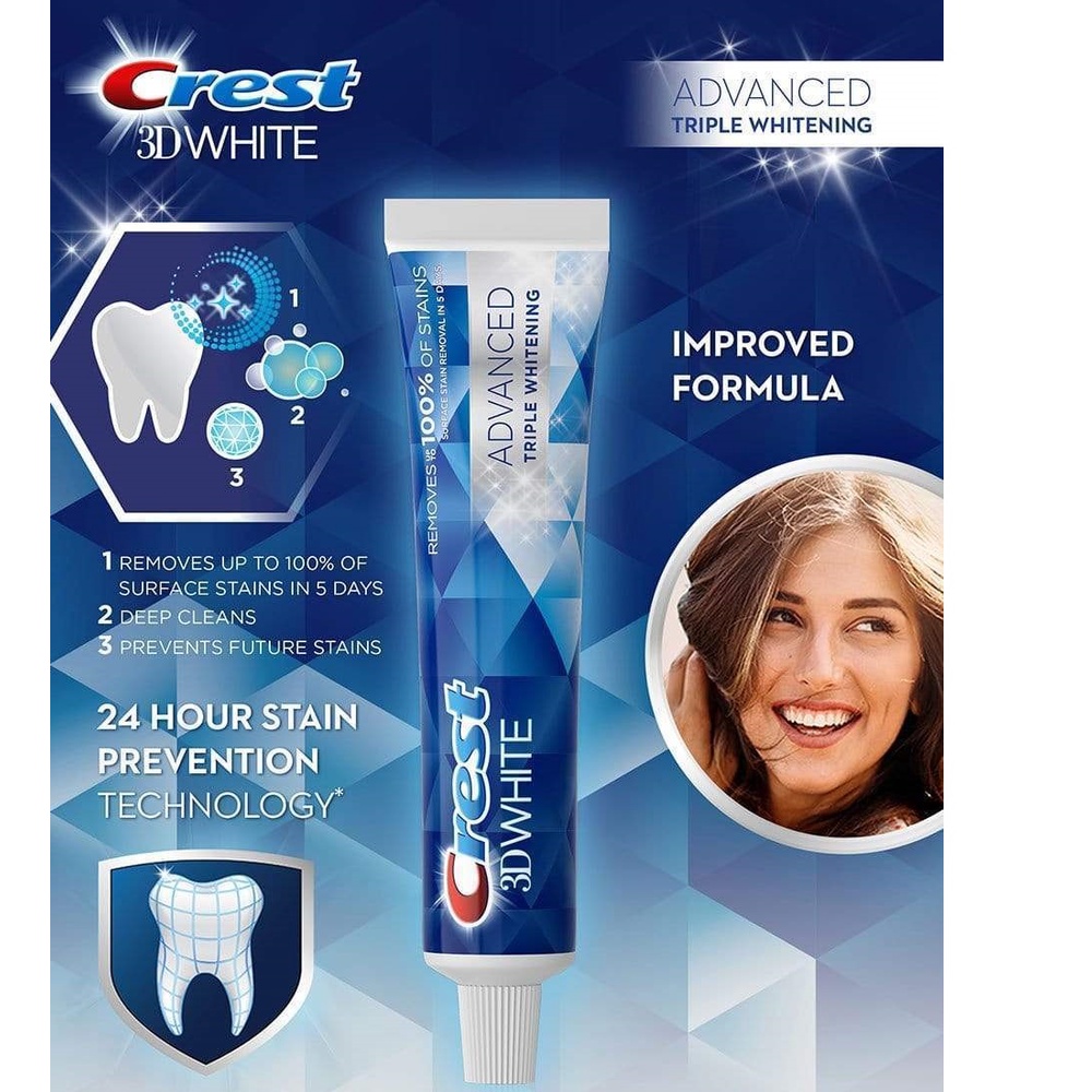 [ Hàng Mỹ ] Kem đánh răng Crest 3D White Advanced Whitening 147g - Mẫu Mới