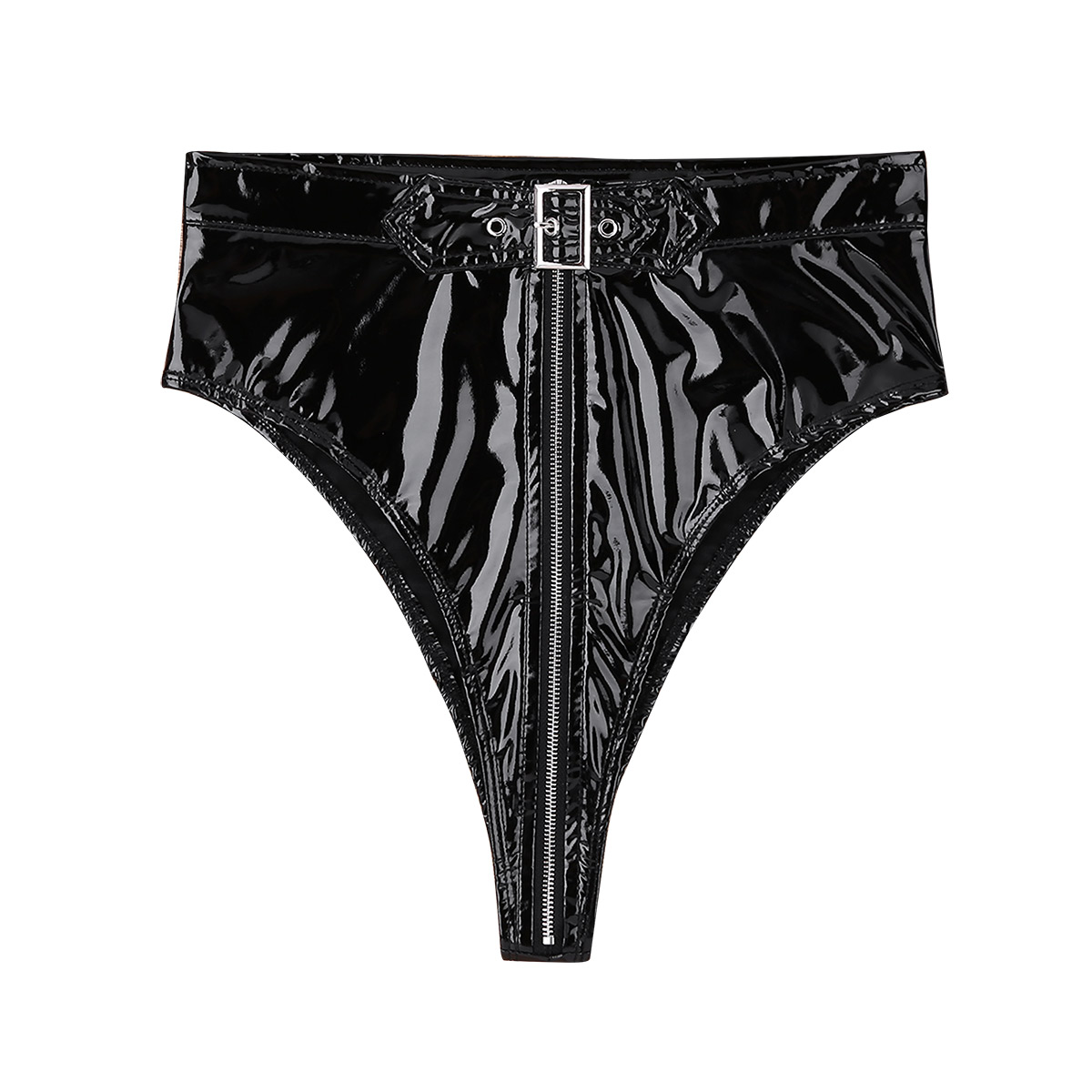 Women%20Black%20Lingerie%20Panties%20Wet%20Look%20PVC%20High%20Cut%20Front%20Zippered%20with%20Belt%20Briefs%20Underwear%20Underpants%20for%20Ladies%20Clubwear%20-%20Image%205