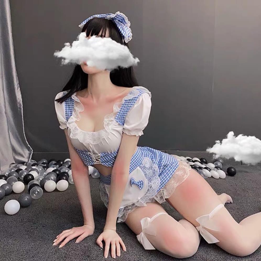 Bộ Cosplay Cô Hầu Gái Kẻ Xanh,Bộ Hóa Thân,Bộ Đồ Hóa Trang Sexy 1254