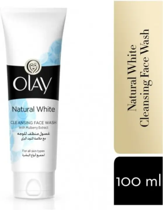 olay natural white foaming face wash