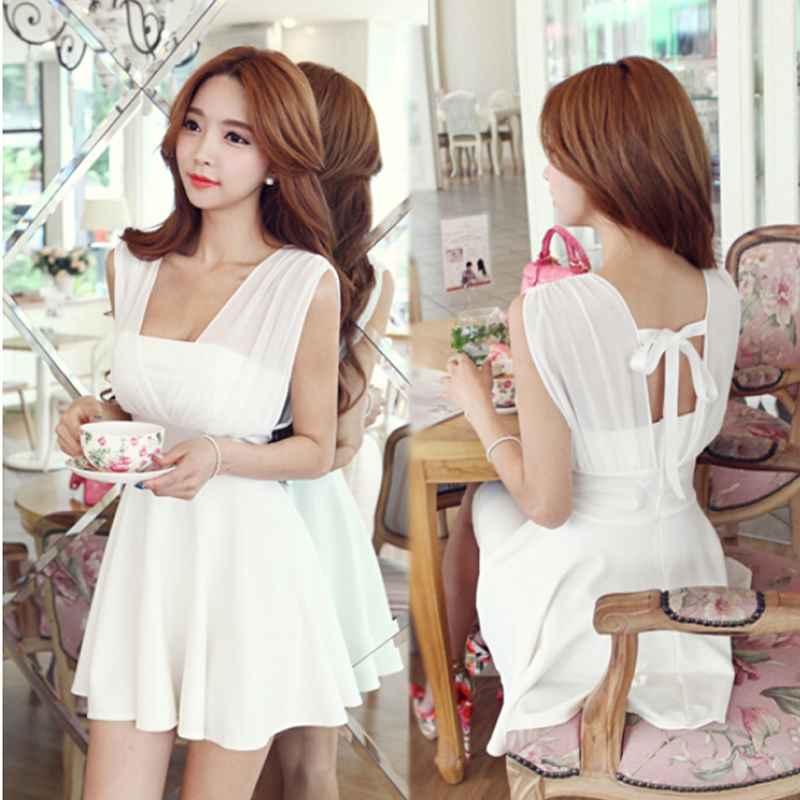 Backless Short Skirt Slim Chiffon Dress 