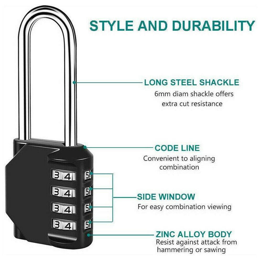 SARAHBOWSH High Security Waterproof Suitcase Outdoor Coded Lock Long Shackle Padlock 4 Digit Number Combination Lock