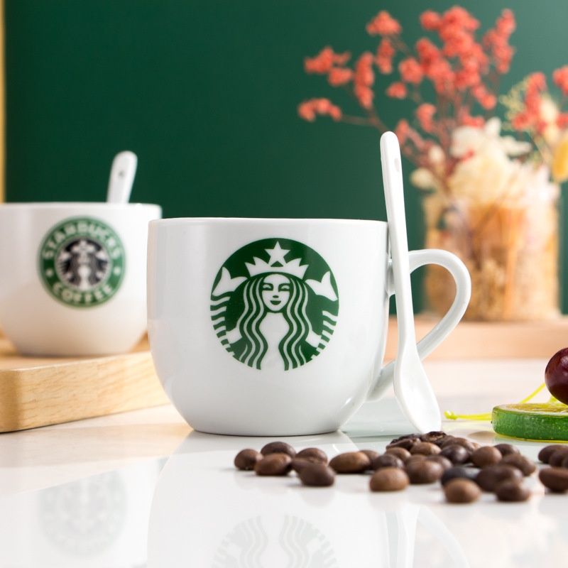 Bộ cốc starbucks bằng sứ kèm thìa cao cấp