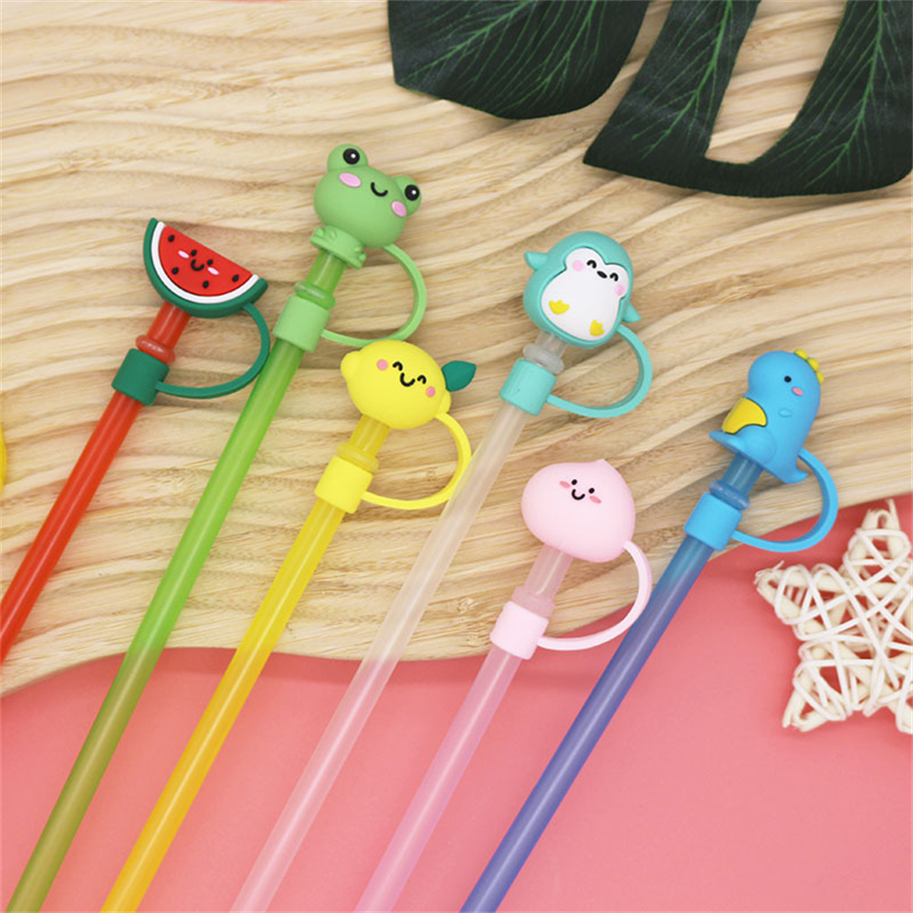 Bathtool 【With Straw】Silicone Straw Tips Cover Cute Silicone Reusable Drinking Straw Tips Lids Dust-Proof Straw Plugs