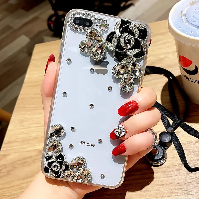 Glitter Flowre Glitter Diamond Phone Case for IPhone 15 14 Pro Max Plus IP 11 12 13 Pro Max Hard Transparent Shockproof Protection Shiny Rhinestone Cover Casing