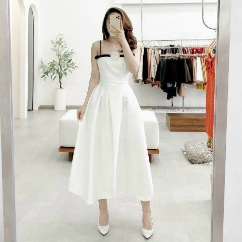 Đầm trắng đự tiệc , đầm maxi trắng dáng dài dạo phố, Đầm váy nữ dự tiệc đi biển, đầm maxi trắng dáng xòe 2 dây xẻ tà