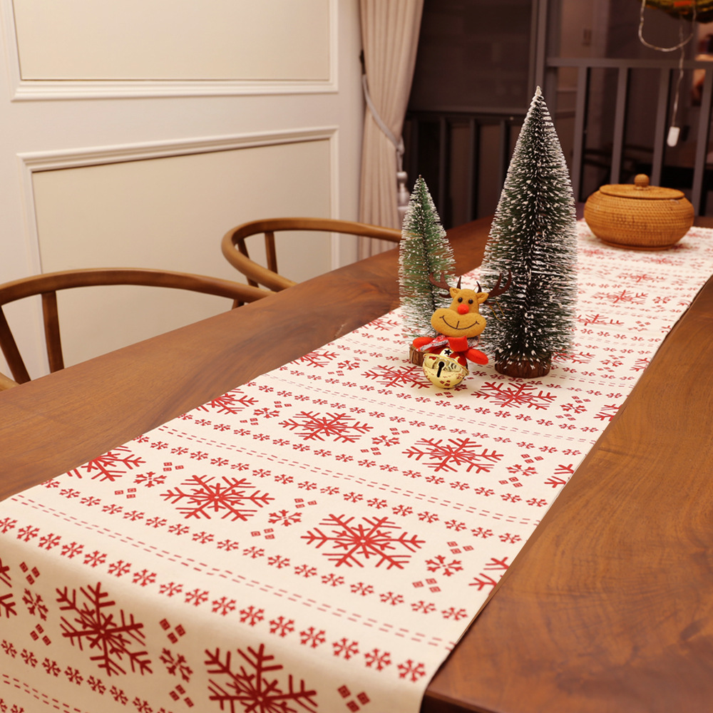 Christmas Snowflake Print Table Runner Christmas Party Dining Table Decoration Tablecloth