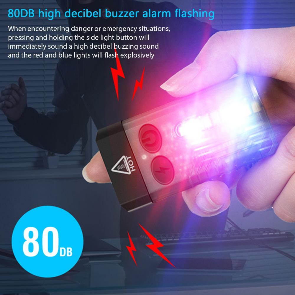 V10 Portable Alarm Camping Light USB Type-C Charging Mini Strong Light Flashlight IPX4 Waterproof 1000LM Magnetic Buzzer Red Light SOS for Camping