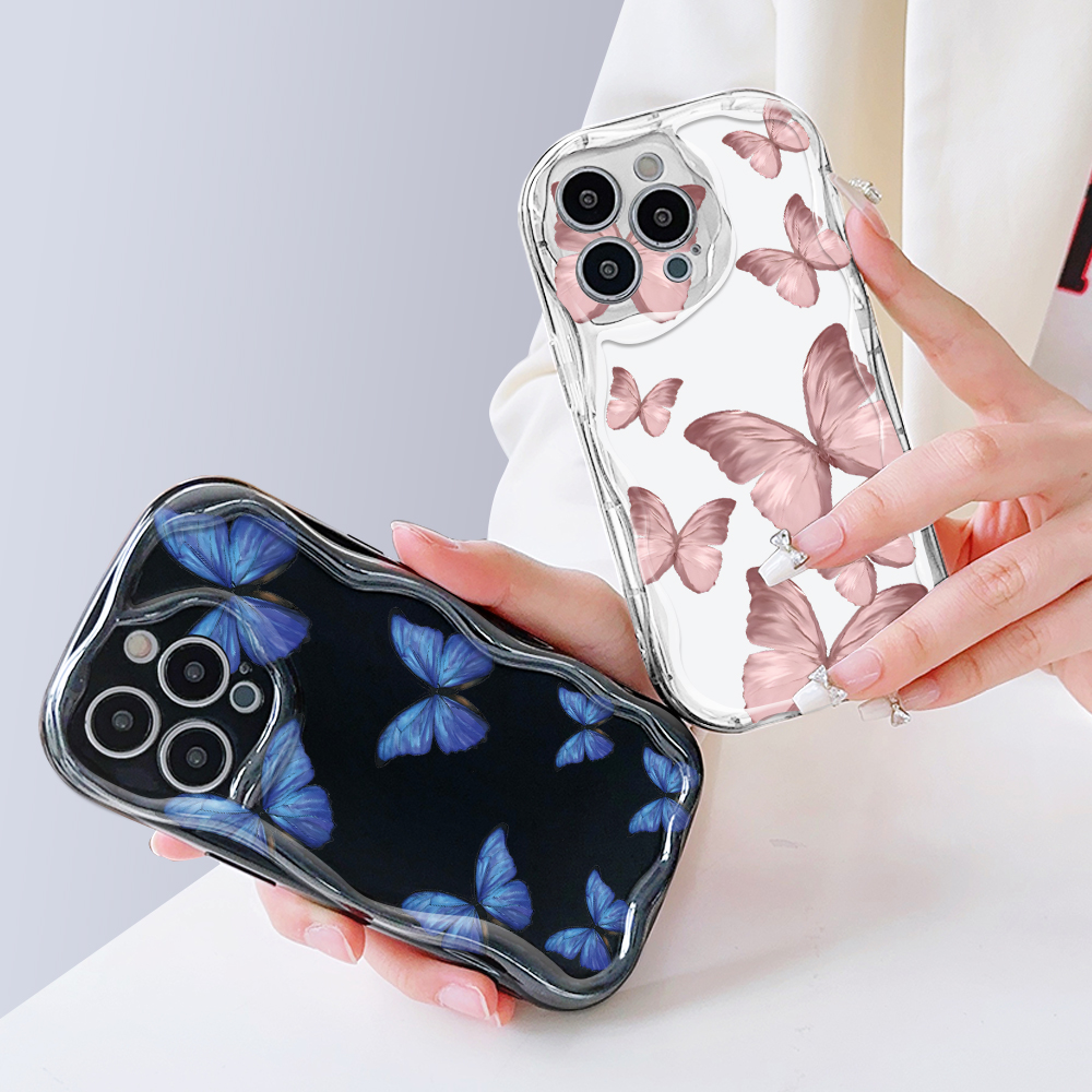 UCUC for Redmi 14C Back Cover Colorful Butterfly Cream Texture Wavy Edge Soft Silicone Phone Case. 