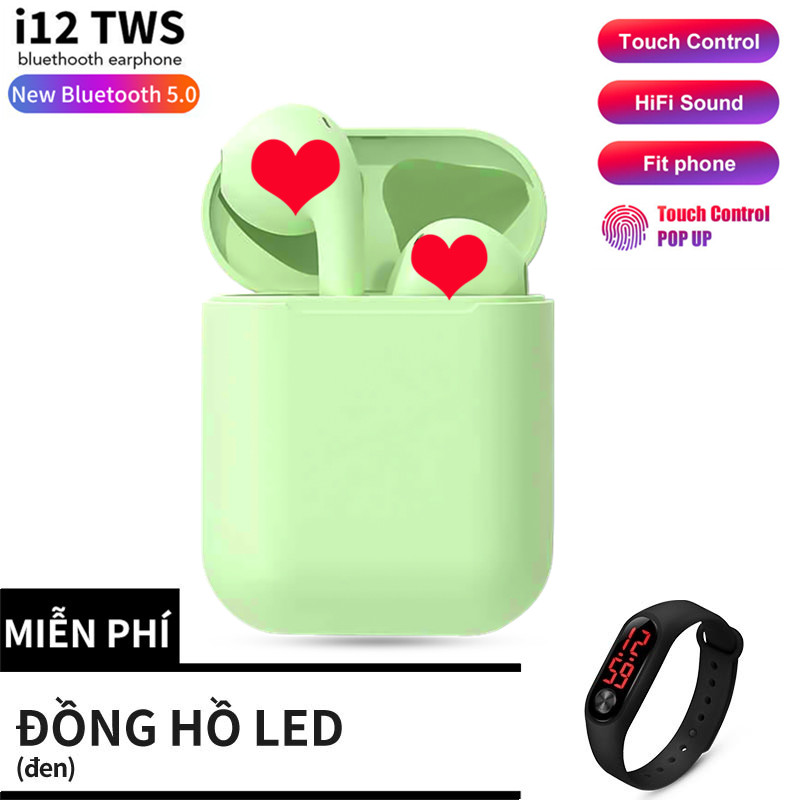 [HÀNG XỊN] Tai Nghe Bluetooth 5.0 i12 TWS [CẢM ỨNG VÂN TAY] - Màu Trắng Kết nối Bluetooth 5.0 vô cùng ổn định, 2 tai tự kết nối với nhau khi lấy ra từ dock sạc {Mi Watch miễn phí}