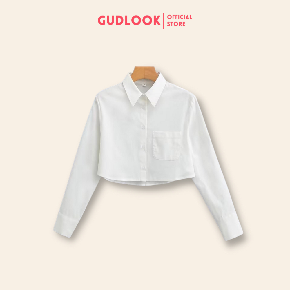 Áo sơ mi croptop gudlook trắng tay dài bồng form rộng