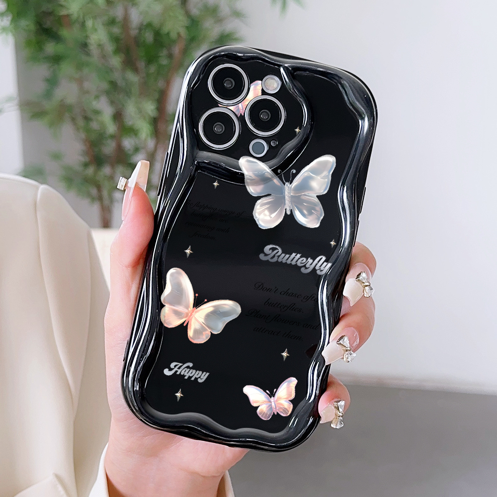 Jizetin for Redmi 9A Back Cover Luck Butterfly Bow Cream Wavy Edge Soft Silicone Phone Case. 