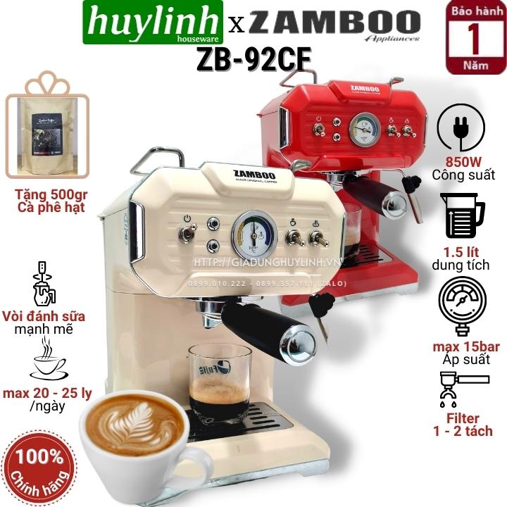Máy pha cà phê Espresso Zamboo ZB-92CF - Tặng 500gr cafe [Kem - Đỏ]