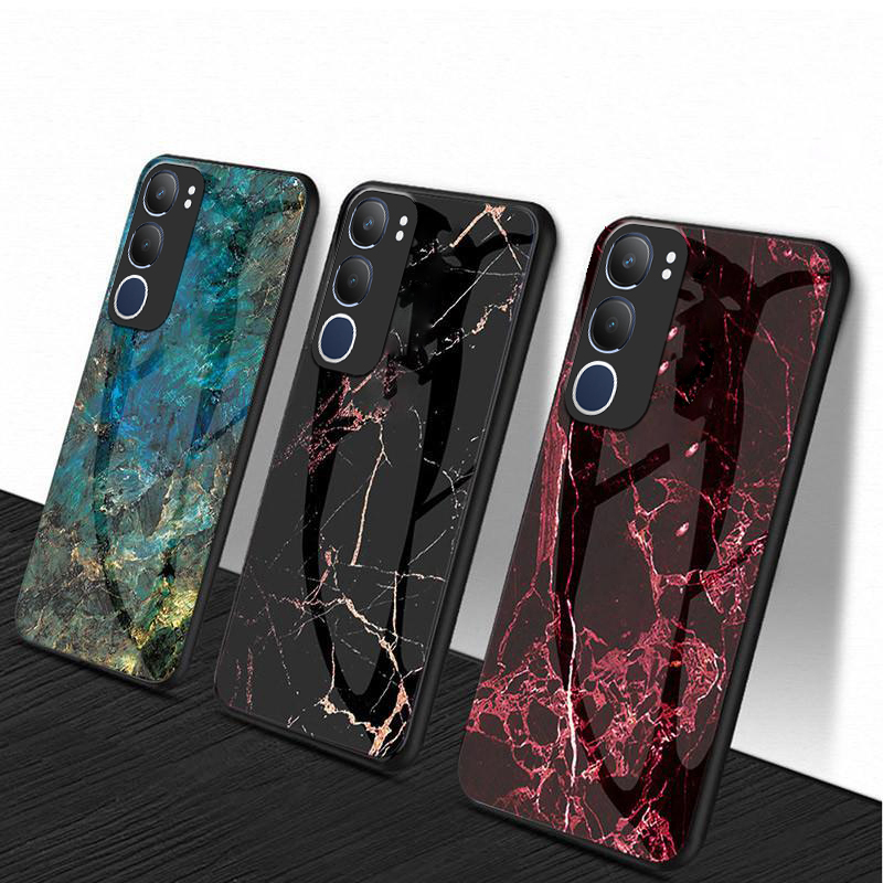 Phone case For VIVO Y19S Pro Back cover Fashion Marble Hard Tempered Glass Protector Soft Silicone Cover For VIVO Y19S Pro Cover cases.