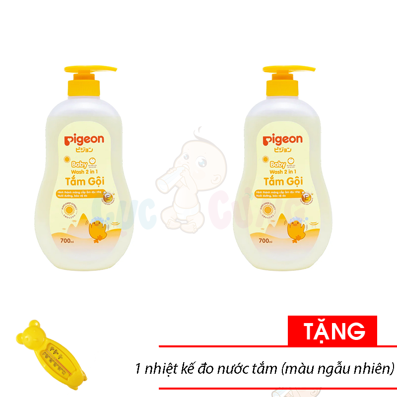 Bộ 2 Sữa tắm gội Pigeon hoa hướng dương 700ml Tặng nhiệt kế đo nước tắm cho bé 2 trong 1 - màu ngẫu nhiên-sua tam goi