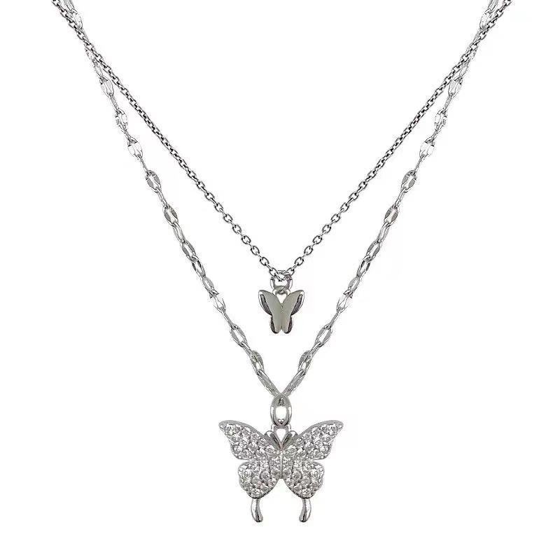 AZ218 Butterflies Silver Chain Necklace 