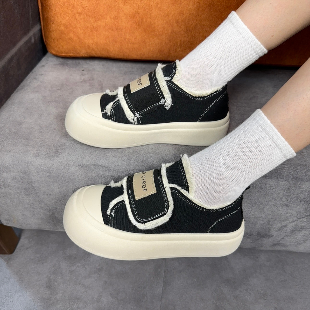 [SIÊU SALE NĂM MỚI] [FREESHIP + VOUCHER] Giày nữ quai dán canvas tua rua Evelyn