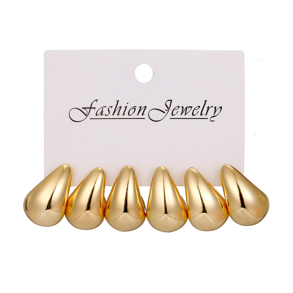 New 2024 3Pcs/Set Elegant Women Gold Metal Geometric Water Drop Twist Earrings Accessories Jewelry.