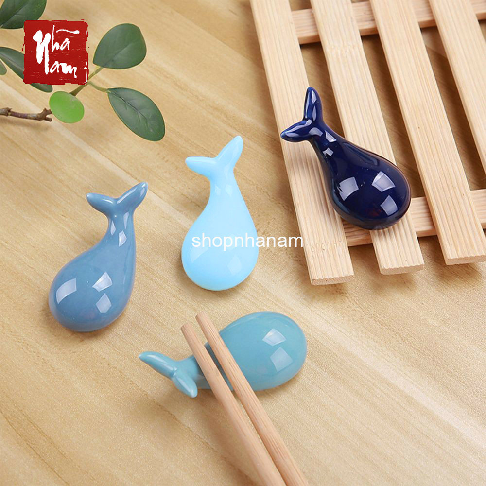 Ceramic Whale Statue Holding Chopsticks on the Dining Table