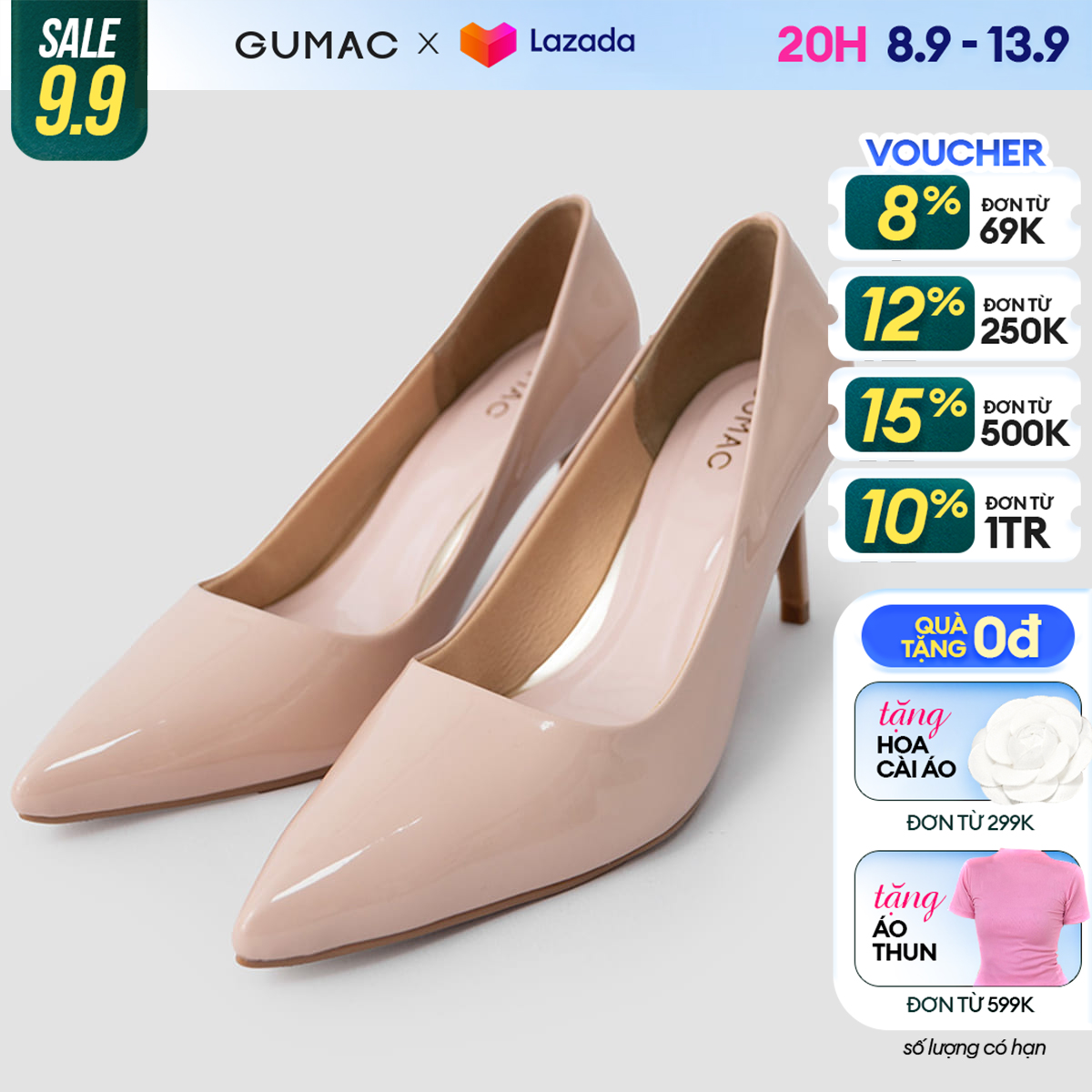 [12 - 13.9 |Voucher 8-15%] Giày cao gót da bóng thời trang GUMAC GE01078