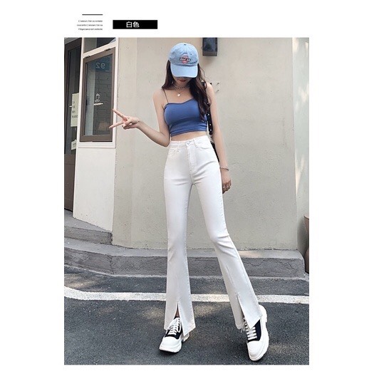 Quần jean ống loe xẻ tà lưng cao siêu hot