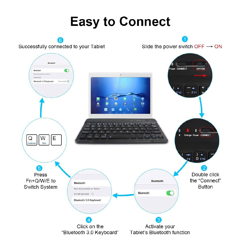 Kebidumei Bàn Phím Không Dây Bàn Phím Bluetooth Bàn Phím Máy Tính Bảng Có Thể Sạc Lại Cho Điện Thoại Hỗ Trợ Android Windows