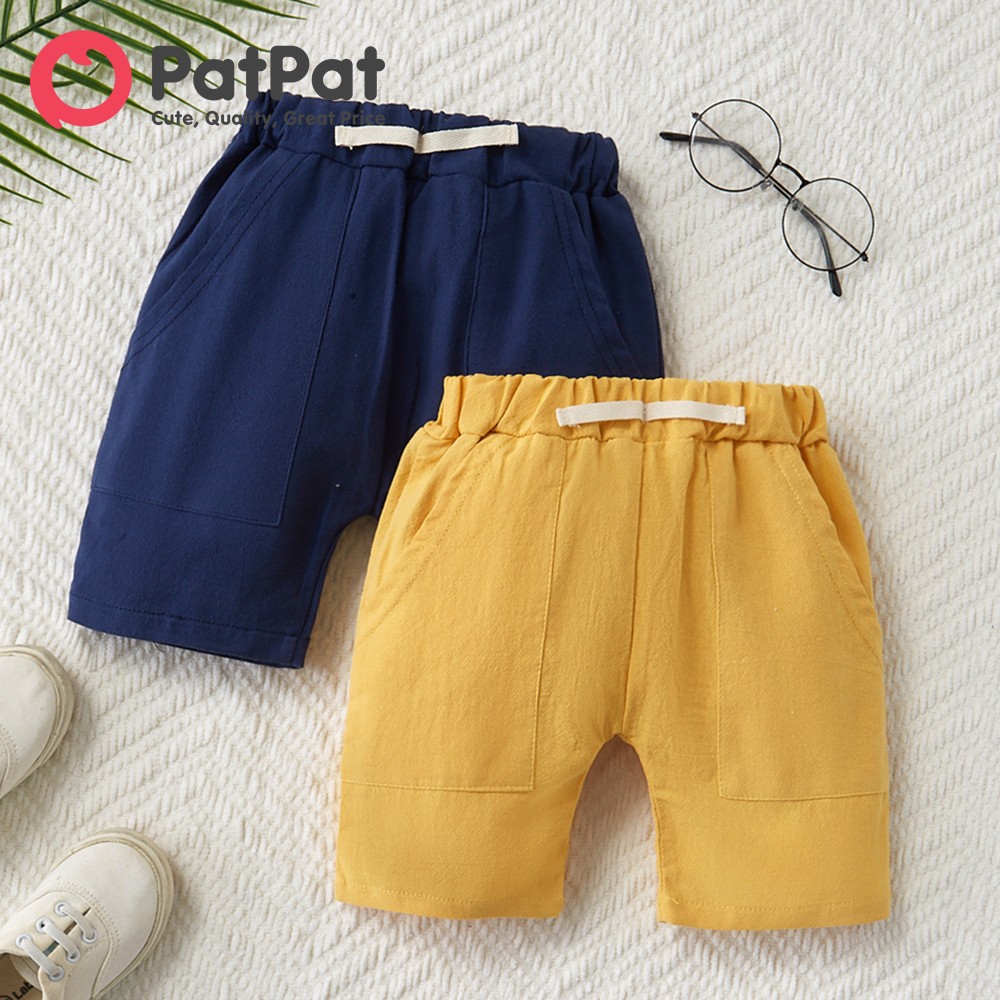 PatPat Toddler Boy Solid Color Pocket Casual Summer Shorts