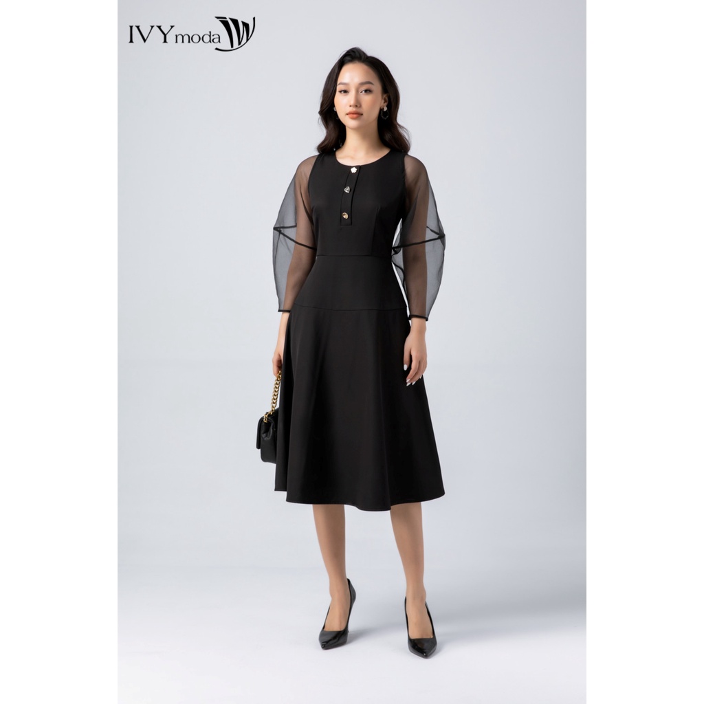 Đầm xòe tay phối lưới IVY moda MS 48M7048